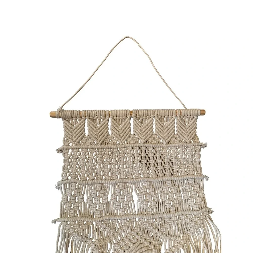 Cream Macrame Wall Hanging Hand‎ Knotted Fringed Edge